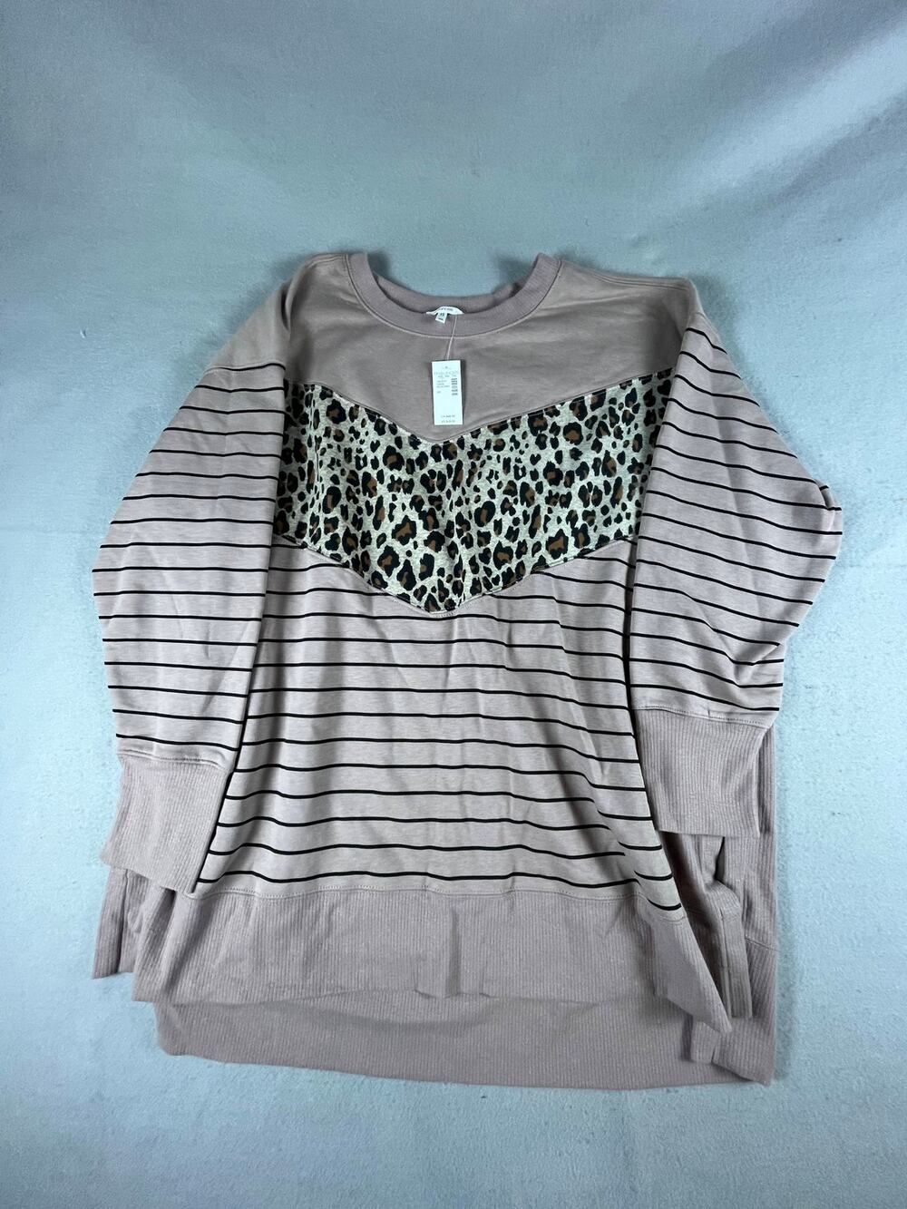 Maurices Sweatshirt Womens 2X Dusty Pink Leopard Colorblock Striped Fleece NWT